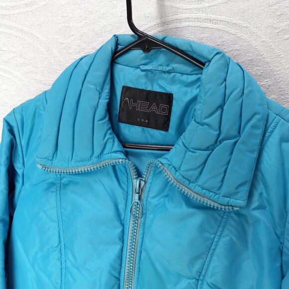 Vintage 80's Puffer Ski Jacket Turquoise HEAD Size S (T-377) - Picture 4 of 9